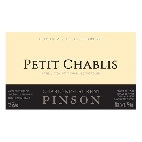 Domaine Pinson Freres Petit Chablis Charlene et Laurent Pinson 2022 750ml