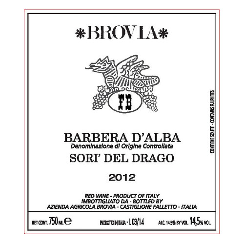 Brovia Barbera d'Alba "Sorì del Drago" 2021 750ml Brovia Barbera d'Alba "Sorì del Drago" 2021 750ml