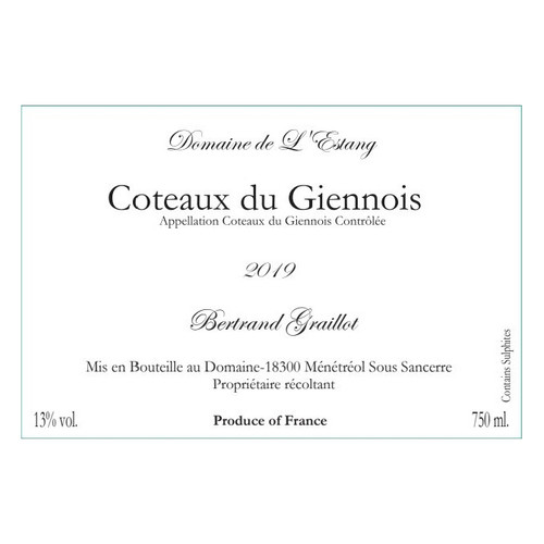 Domaine de l'Estang Coteaux du Giennois Blanc 2019 750ml