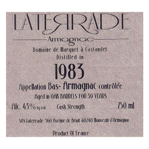 Fitte et Laterrade 39 Years Old Domaine De Marquet & Castandet Distilled In 1983 Armagnac 1983 750ml