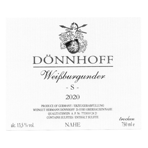 Donnhoff S Weissburgunder 2022 750ml