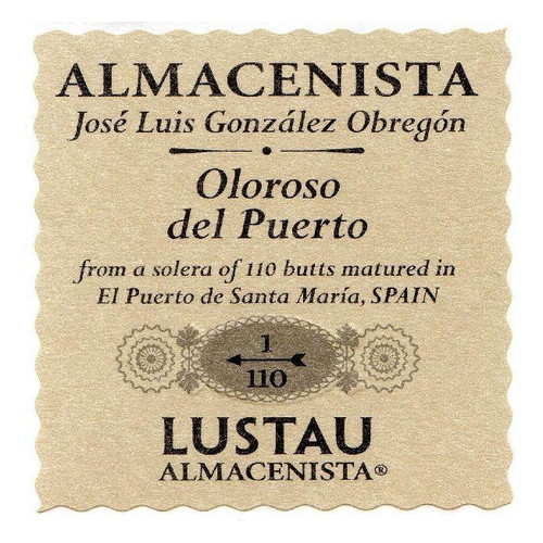 Label/Bottle Shot for the Emilio Lustau Almacenista Jose Luis Gonzalez Obregon Oloroso del Puerto 1/110 NV 500ml