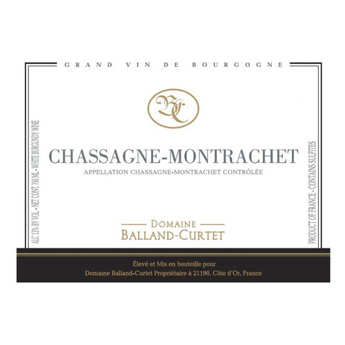 Label/Bottle Shot for the Domaine Balland-Curtet Chassagne-Montrachet 2022 750ml