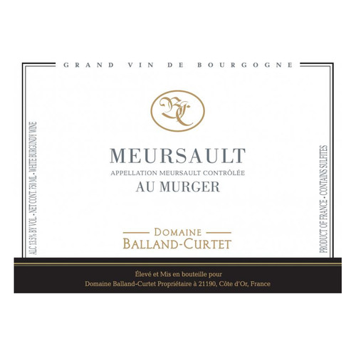 Label/Bottle Shot for the Domaine Balland-Curtet Meursault Au Murger 2022 750ml