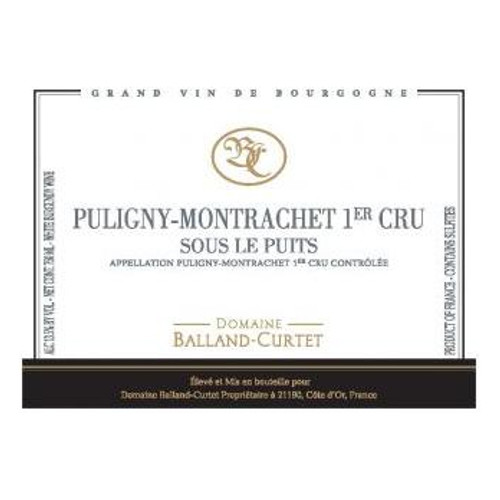 Label/Bottle Shot for the Domaine Balland-Curtet Puligny-Montrachet 1er Cru Sous Le Puits 2022 750ml