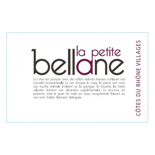 Label/Bottle Shot for the Clos Bellane Cotes du Rhone Villages Rouge La Petite Bellane 2021 750ml