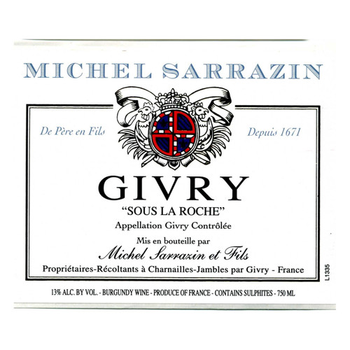 Label/Bottle Shot for the Michel Sarrazin Givry Sous La Roche 2022 750ml