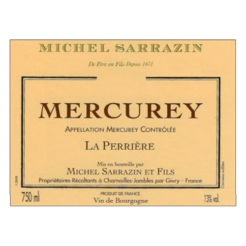 Label/Bottle Shot for the Michel Sarrazin Mercurey Le Perrier Rouge 2022 750ml