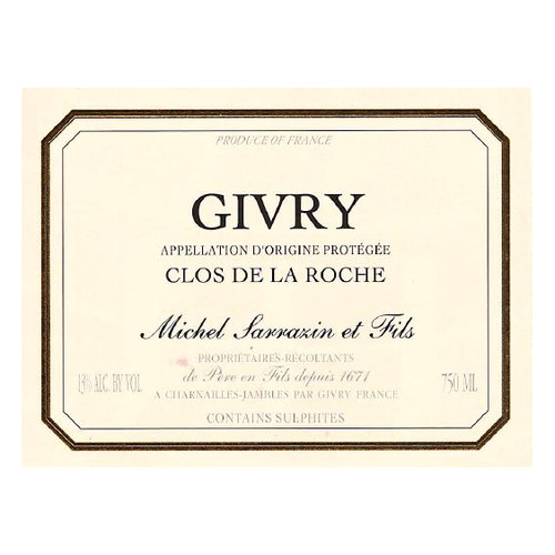 Label/Bottle Shot for the Michel Sarrazin Givry Grand Cru Clos De La Roche Rouge 2022 750ml