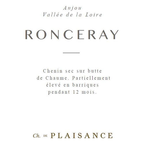Label/Bottle Shot for the Chateau De Plaisance Anjou Ronceray Blanc 2022 750ml