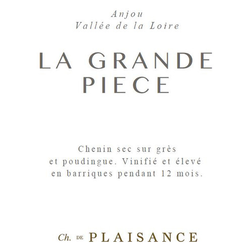 Label/Bottle Shot for the Chateau De Plaisance Anjou La Grande Piece 2022 750ml