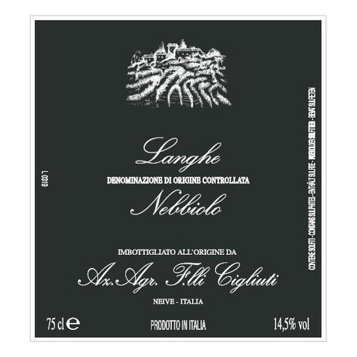 Label/Bottle Shot for the Cigliuti Langhe Nebbiolo 2022 750ml