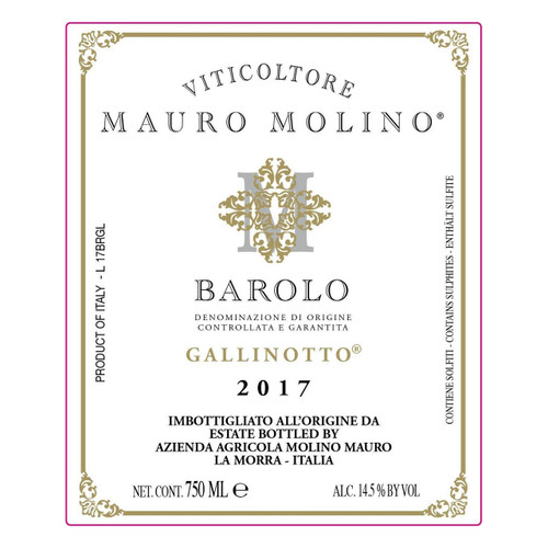 Label/Bottle Shot for the Mauro Molino Barolo Gallinotto 2020 750ml