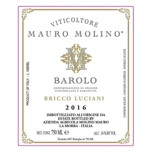 Label/Bottle Shot for the Mauro Molino Bricco Luciani Barolo DOCG 2020 750ml