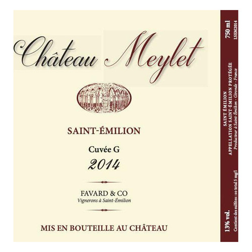 Label/Bottle shot for Chateau Meylet Saint-Emilion Cuvee G 2019 750ml