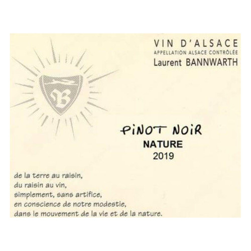 Label/Bottle shot for Laurent Bannwarth Vin D'Alsace Pinot Noir Nature 2022 750ml