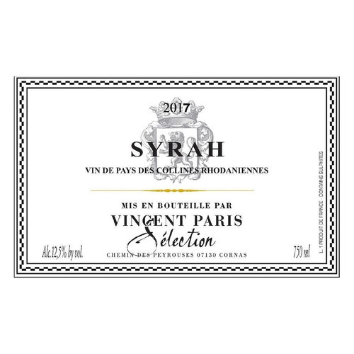Label/Bottle shot for Domaine Vincent Paris Selection Syrah 2023 750ml