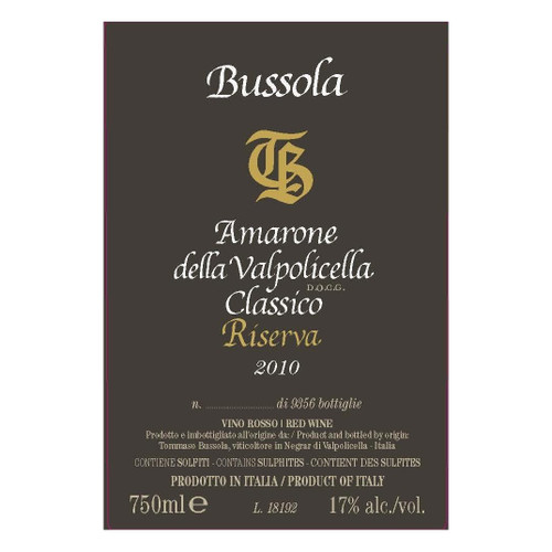 Label/Bottle shot for Tommaso Bussola Amarone della Valpolicella Classico Riserva TB 2012 750ml Label/Bottle shot for Tommaso Bussola Amarone della Valpolicella Classico Riserva TB 2012 750ml