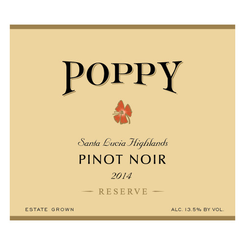 Label/Bottle shot for Poppy Pinot Noir Santa Lucia Highlands 2017 750ml