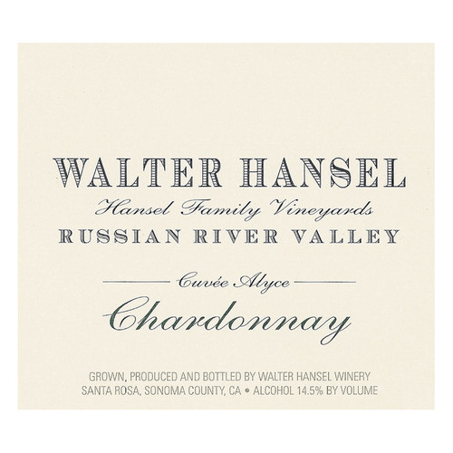 Label/Bottle shot for Walter Hansel Cuvee Alyce Chardonnay 2022 750ml