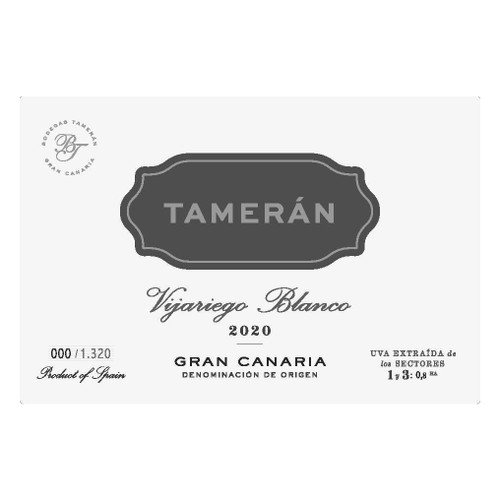 Label/Bottle shot for Tameran Gran Canaria Vijariego Blanco 2022 750ml Label/Bottle shot for Tameran Gran Canaria Vijariego Blanco 2022 750ml