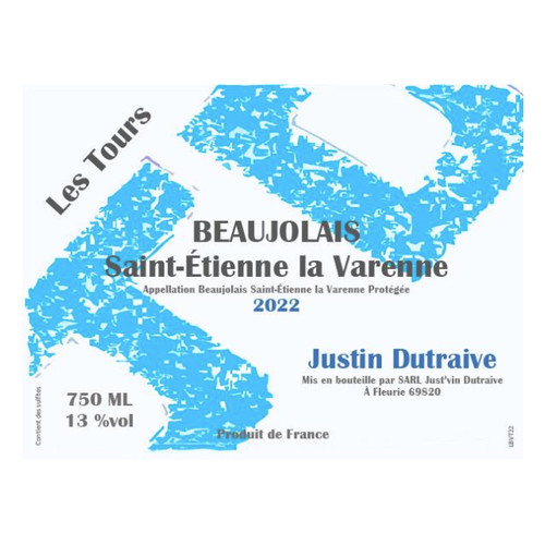 Label/Bottle shot for Justin Dutraive Beaujolais Saint-Etienne La Varenne Les Tours 2022 1.5L