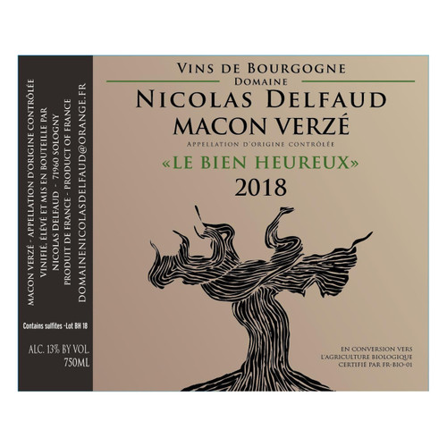 Label/Bottle shot for Nicolas Delfaud Macon-Verze Le Bien Heureux 2022 750ml