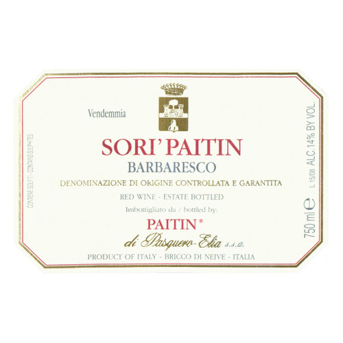 Label/Bottle shot for Paitin Sori' Paitin Barbaresco Estate Bottled 2020 375ml