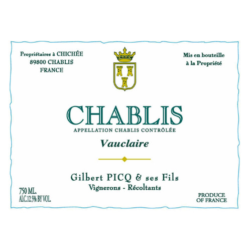 Label/Bottle shot for Gilbert Picq & ses Fils Chablis Vauclaire 2022 1.5L