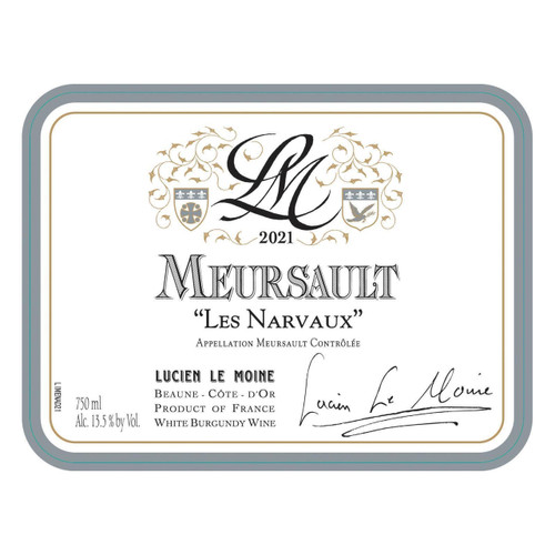 Label/Bottle shot for Lucien Le Moine Meursault Les Narvaux 2021 750ml