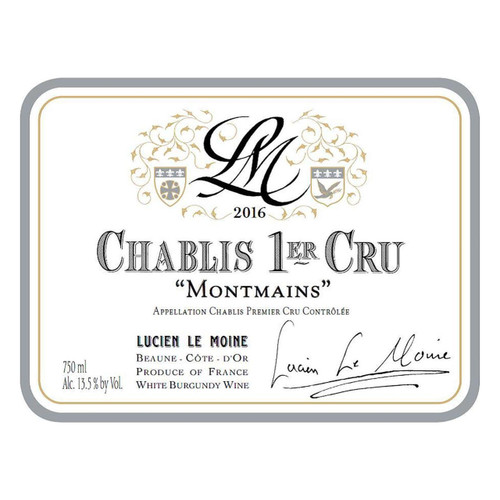 Label/Bottle shot for Lucien Le Moine Chablis 1er Cru Montmains 2019 750ml