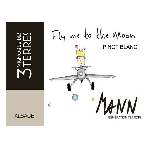 Label/Bottle shot for Domaine Mann - Vignoble Des 3 Terres Alsace Pinot Blanc Fly Me to the Moon 2019 750ml