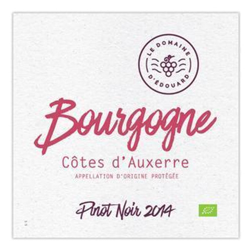 Label/Bottle shot for Domaine d'Edouard Bourgogne Cotes d'Auxerre Pinot Noir 2022 750ml