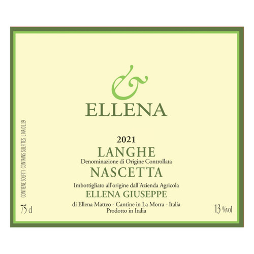 Label/Bottle shot for Ellena Giuseppe Langhe Nascetta 2021 750ml