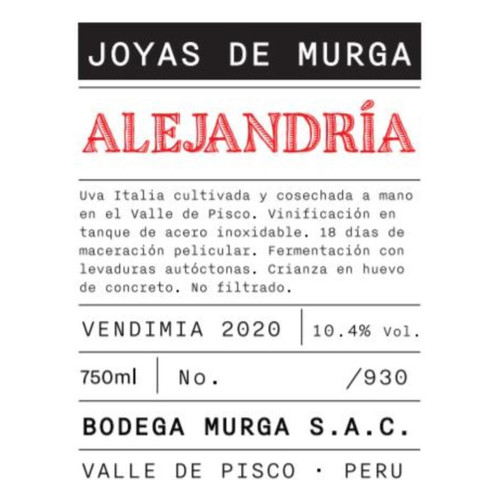 Bodega Murga Joyas De Murga Alejandria 2020 750ml Bodega Murga Joyas De Murga Alejandria 2020 750ml