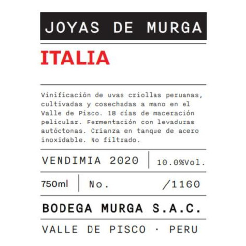 Bodega Murga Joyas De Murga Italia 2020 750ml Bodega Murga Joyas De Murga Italia 2020 750ml