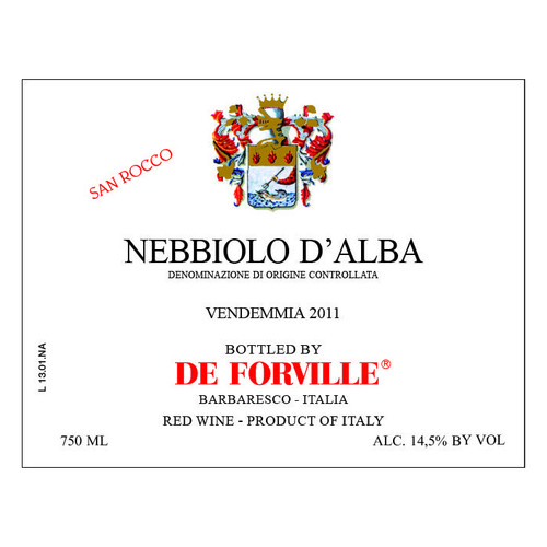 De Forville Nebbiolo d’Alba, “San Rocco” 2022 750ml