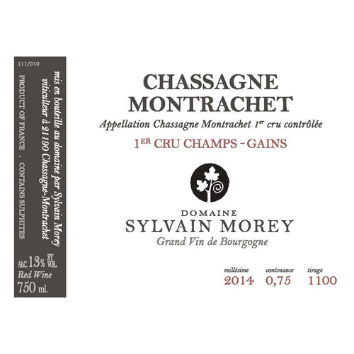 Sylvain Morey Chassagne-Montrachet Rouge 1er Cru, “Champs-Gains” 2021 750ml