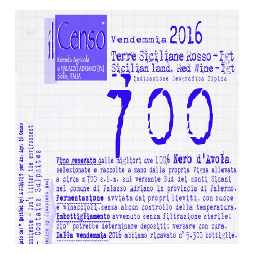Il Censo 700 Nero d'Avola Terre Siciliane Rosso 2018 750ml