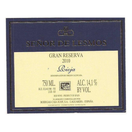 Product image for Bodegas Casa Juan Senor de Lesmos, Rioja Gran Reserva 2010 750ml