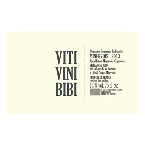 Product image for Domaine Benjamin Taillandier Minervois Viti Vini Bibi 2022 750ml