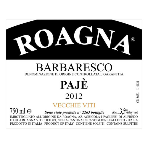 Product image for Roagna Barbaresco Paje Vecchie Viti 2019 1.5L