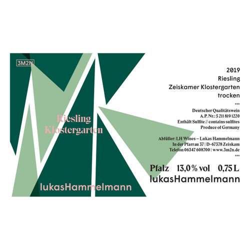 Product image for Lukas Hammelmann Riesling Zeiskamer Klostergarten Trocken 2023 750ml
