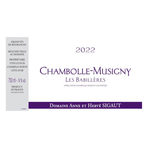 Product image for Anne & Herve Sigaut Chambolle-Musigny Les Babilleres 2023 750ml