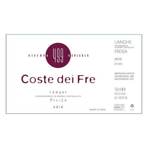Product image for Azienda Agricola 499 Langhe Freisa Coste dei Fre 2021 750ml