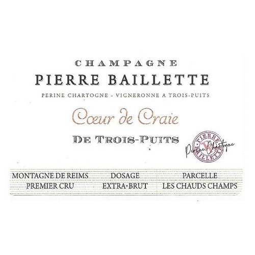 Product image for Pierre Baillette Champagne 1er Cru Extra Brut Coeur De Craie De Trois Puits 2019 750ml