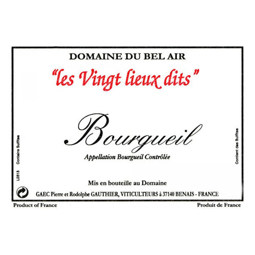 Product image for Domaine du Bel Air Bourgueil les Vingt Lieux dits 2023 750ml
