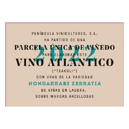 Product image for Peninsula Vinicultores Bizkaiko Txakolina Hondarrabi Zerratia Vino Atlantico Parcela Unica De Vinedo 2022 750ml
