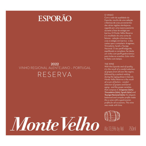 Product image for Esporao Alentejano Monte Velho Reserva 2022 750ml