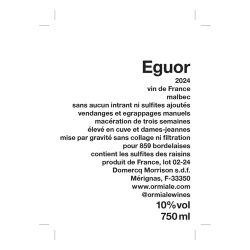Product image for Ormiale Malbec Eguor 2024 750ml
